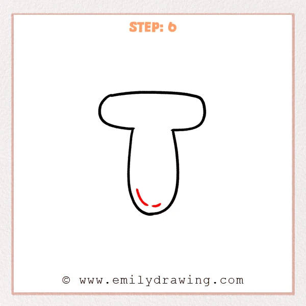 how to draw a bubble letter t - Bubble letter t outline finished with two small curved highlight marks added inside the lower stem for a shiny bubble effect.